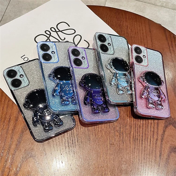 For Xiaomi Redmi 13C 5G / 13R 5G / Poco M6 5G Case Electroplated PC+TPU Phone Cover Astronaut Kickstand