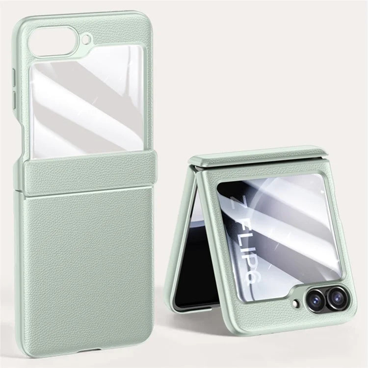 For Samsung Galaxy Z Flip6 5G Case Leather+PC Hinge Design Phone Cover with Rear Screen Film