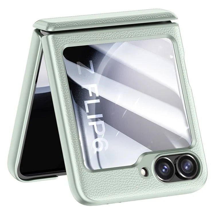 For Samsung Galaxy Z Flip6 5G Case Leather+PC Hinge Design Phone Cover with Rear Screen Film