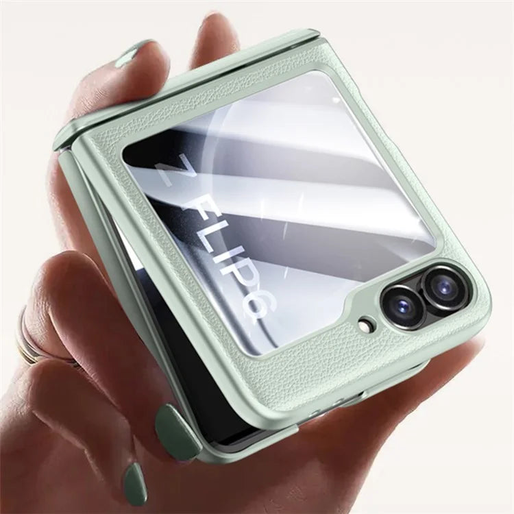 For Samsung Galaxy Z Flip6 5G Case Leather+PC Hinge Design Phone Cover with Rear Screen Film