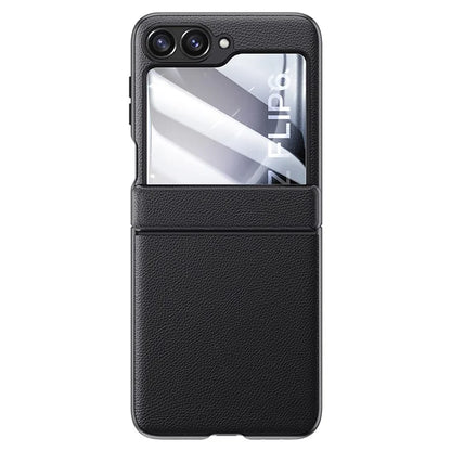 For Samsung Galaxy Z Flip6 5G Case Leather+PC Hinge Design Phone Cover with Rear Screen Film