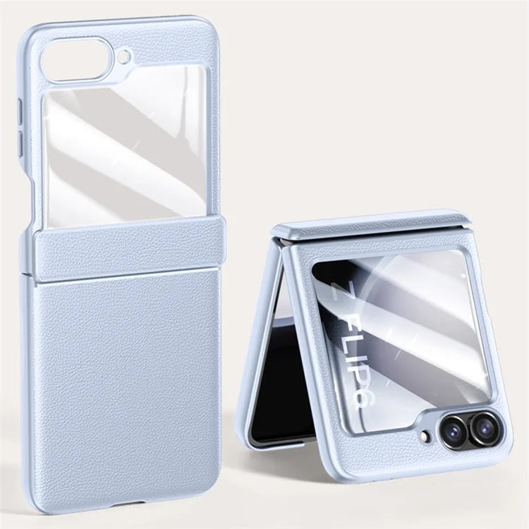 For Samsung Galaxy Z Flip6 5G Case Leather+PC Hinge Design Phone Cover with Rear Screen Film