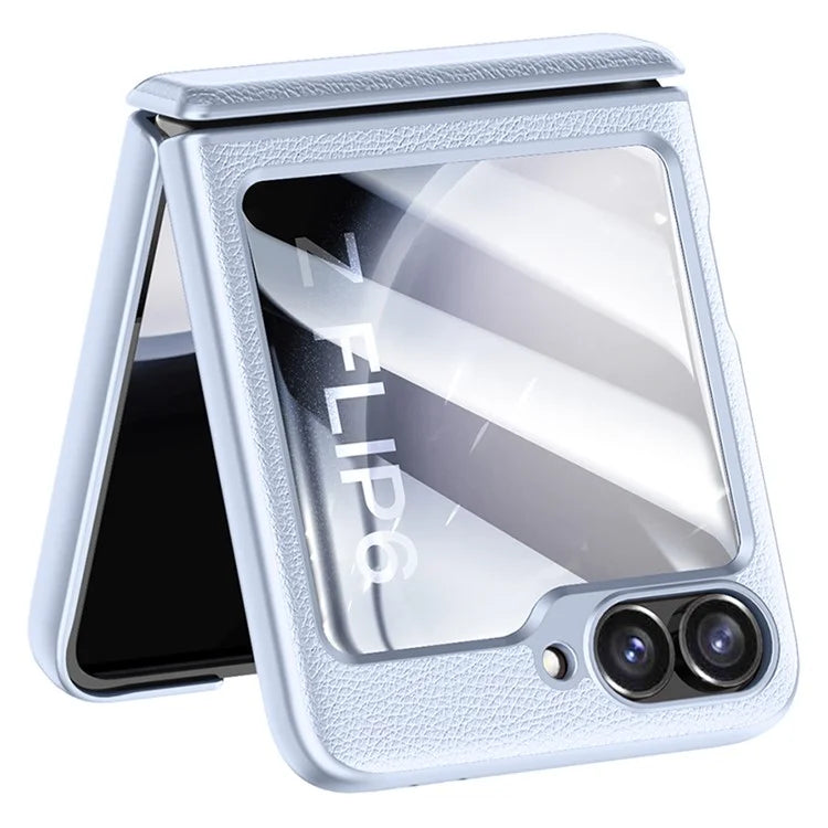 For Samsung Galaxy Z Flip6 5G Case Leather+PC Hinge Design Phone Cover with Rear Screen Film