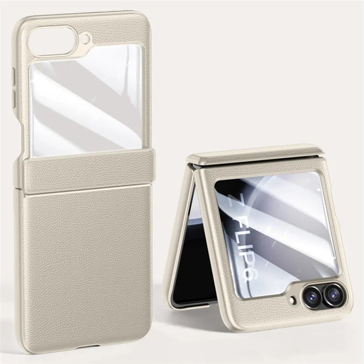 For Samsung Galaxy Z Flip6 5G Case Leather+PC Hinge Design Phone Cover with Rear Screen Film