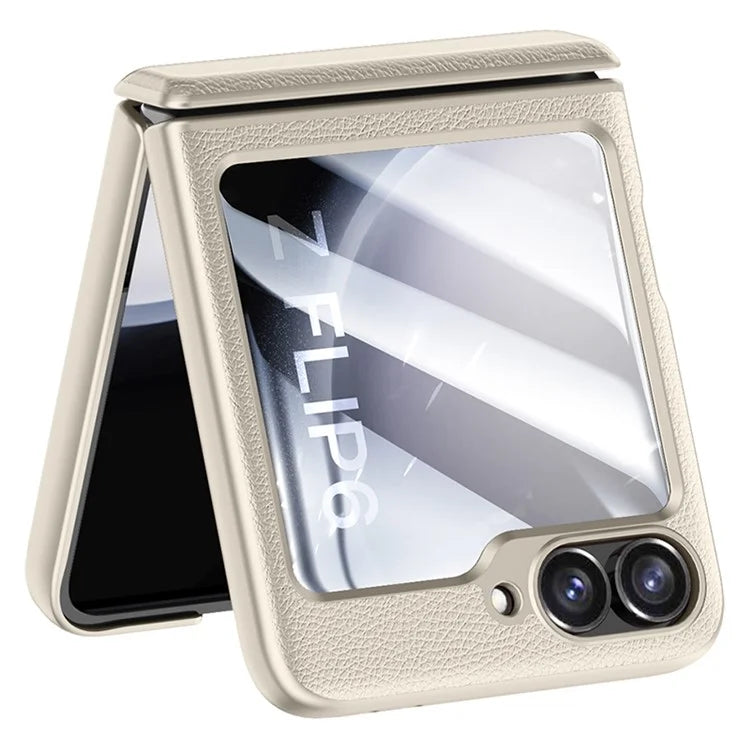 For Samsung Galaxy Z Flip6 5G Case Leather+PC Hinge Design Phone Cover with Rear Screen Film