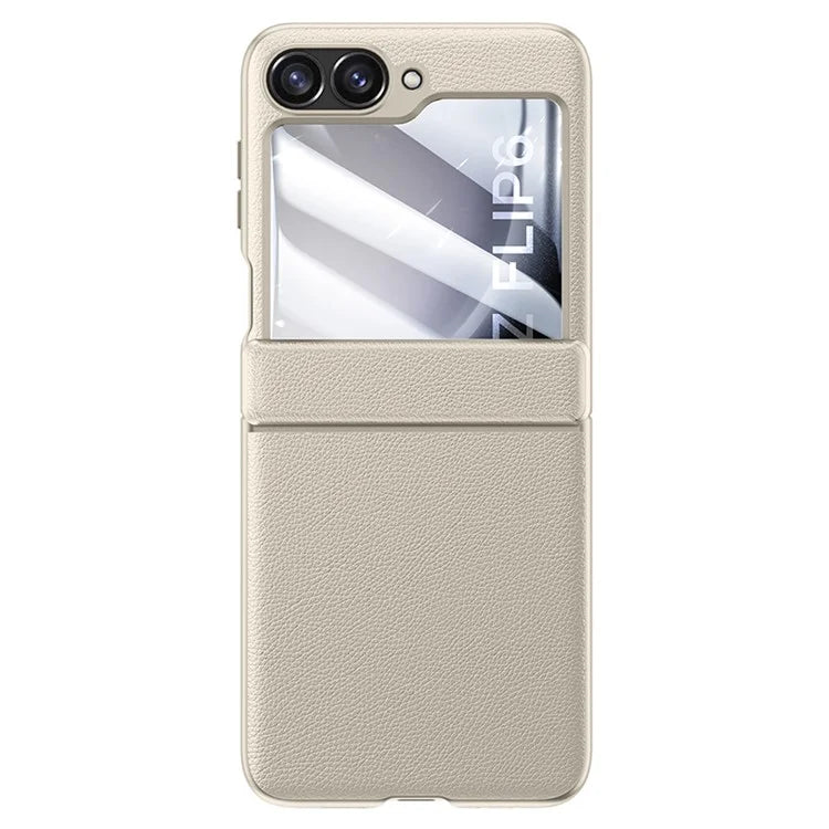 For Samsung Galaxy Z Flip6 5G Case Leather+PC Hinge Design Phone Cover with Rear Screen Film