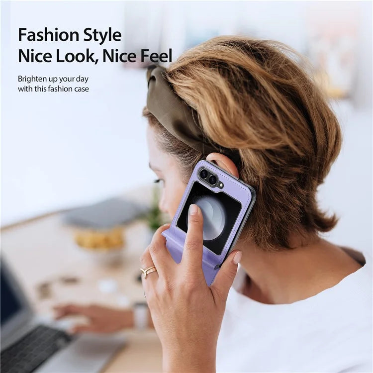 DUX DUCIS Bril Series for Samsung Galaxy Z Flip6 5G Case Leather+PC Protective Shell Cover