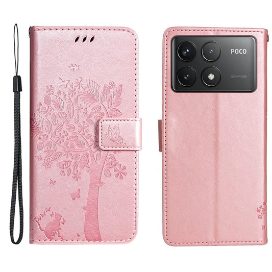 KT Imprinting Flower Series-3 For Xiaomi Redmi K70 5G / K70 Pro 5G / Poco F6 Pro 5G Leather Phone Case Gold