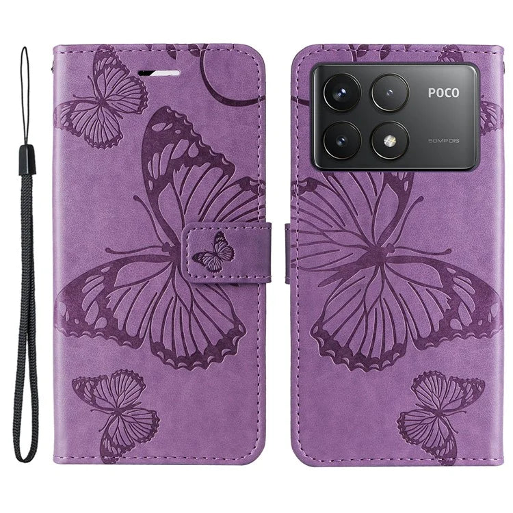 KT Imprinting Flower Series-2 For Xiaomi Redmi K70 5G / K70 Pro 5G / Poco F6 Pro 5G Case Butterfly Leather Phone Cover