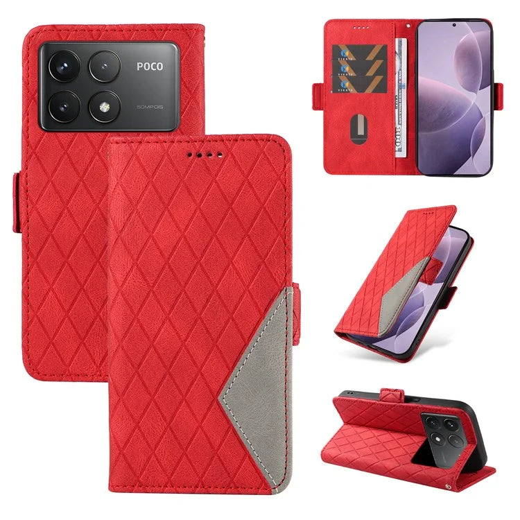 For Xiaomi Poco F6 Pro 5G / Redmi K70 5G / K70 Pro 5G Leather Case Wallet Rhombus Grid Phone Cover