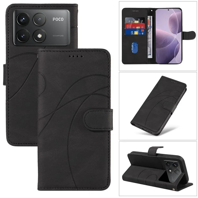For Xiaomi Poco F6 Pro 5G / Redmi K70 5G / K70 Pro 5G Case Leather Wallet Cover Curved Line