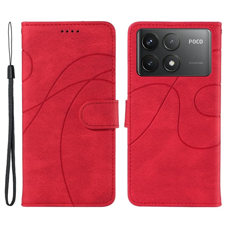 For Xiaomi Poco F6 Pro 5G / Redmi K70 5G / K70 Pro 5G Case Leather Wallet Cover Curved Line