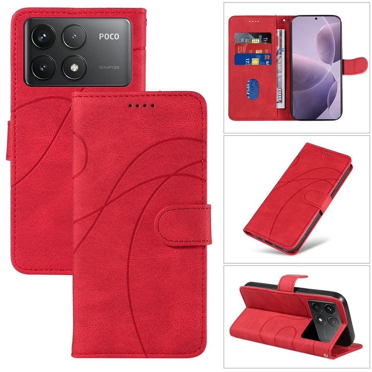 For Xiaomi Poco F6 Pro 5G / Redmi K70 5G / K70 Pro 5G Case Leather Wallet Cover Curved Line