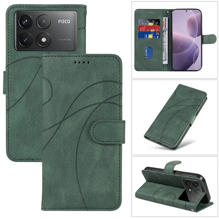 For Xiaomi Poco F6 Pro 5G / Redmi K70 5G / K70 Pro 5G Case Leather Wallet Cover Curved Line