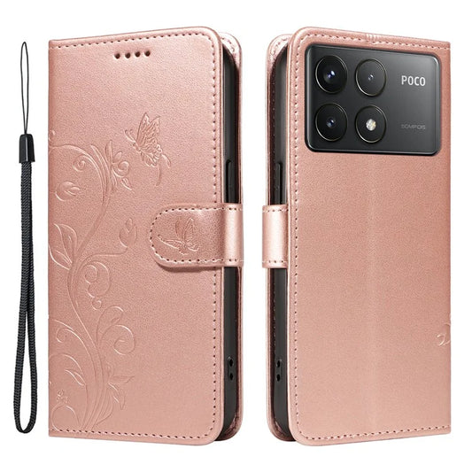 For Xiaomi Poco F6 Pro 5G / Redmi K70 5G / K70 Pro 5G Case PU Leather Butterfly Flower Phone Cover