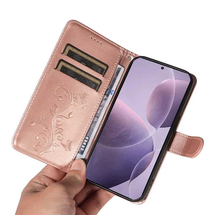 For Xiaomi Poco F6 Pro 5G / Redmi K70 5G / K70 Pro 5G Case PU Leather Butterfly Flower Phone Cover