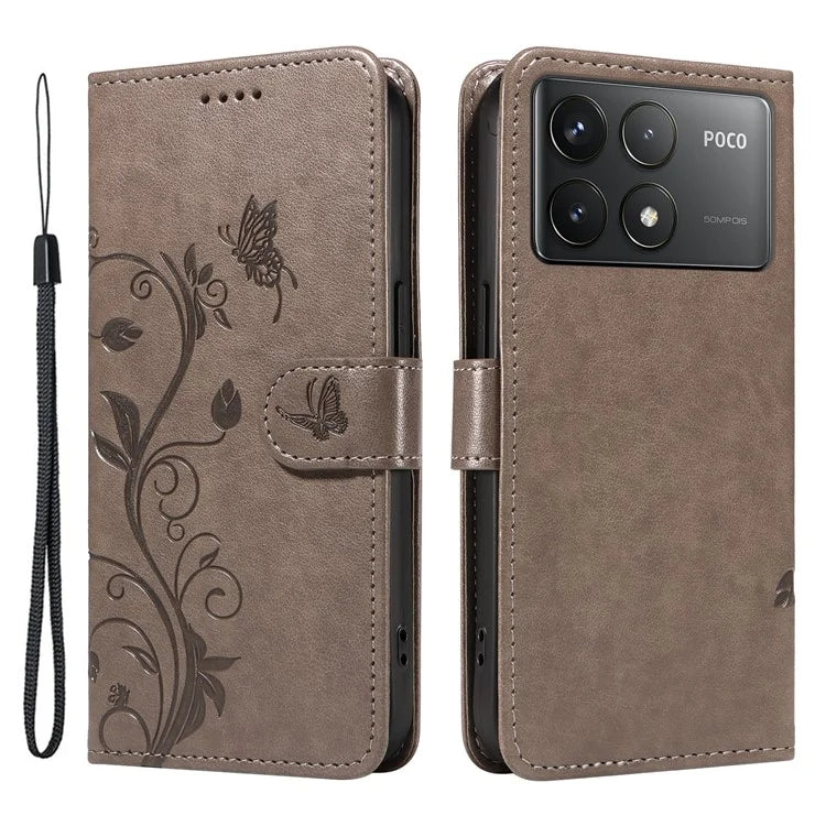 For Xiaomi Poco F6 Pro 5G / Redmi K70 5G / K70 Pro 5G Case PU Leather Butterfly Flower Phone Cover