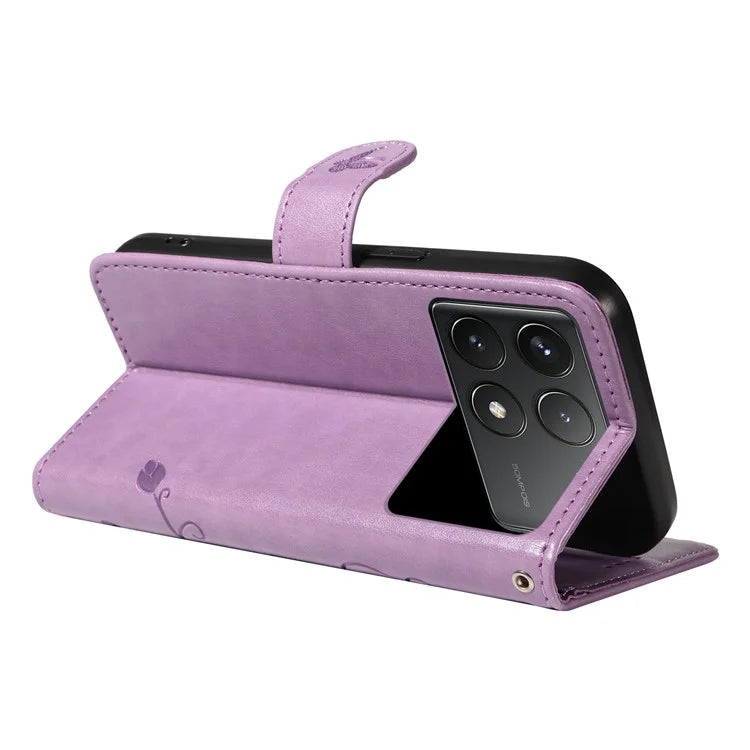 For Xiaomi Poco F6 Pro 5G / Redmi K70 5G / K70 Pro 5G Case PU Leather Butterfly Flower Phone Cover