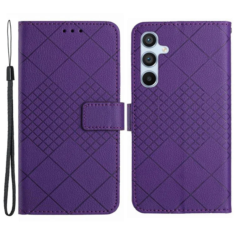 HT06 For Samsung Galaxy S24 FE Case Rhombus Leather Folio Phone Cover