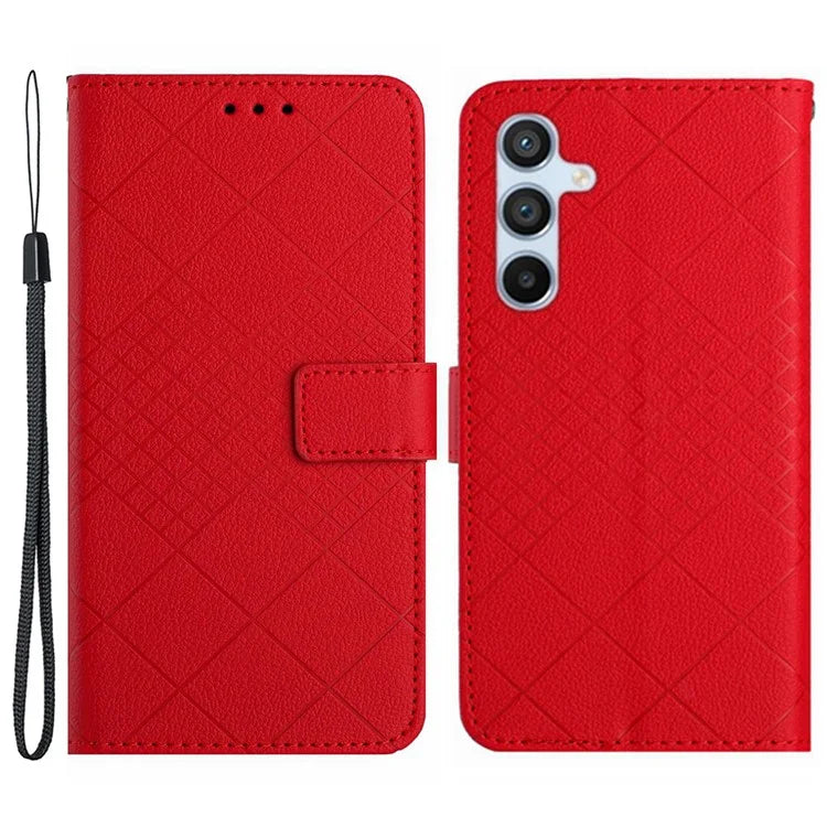 HT06 For Samsung Galaxy S24 FE Case Rhombus Leather Folio Phone Cover