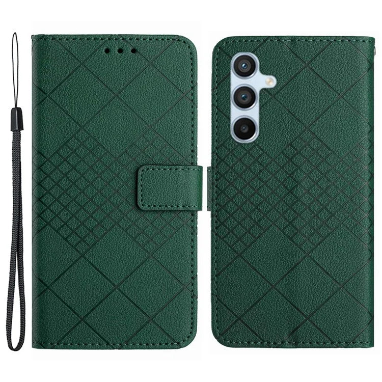 HT06 For Samsung Galaxy S24 FE Case Rhombus Leather Folio Phone Cover
