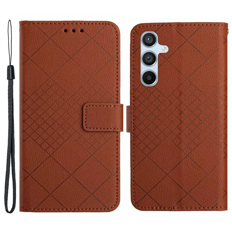 HT06 For Samsung Galaxy S24 FE Case Rhombus Leather Folio Phone Cover