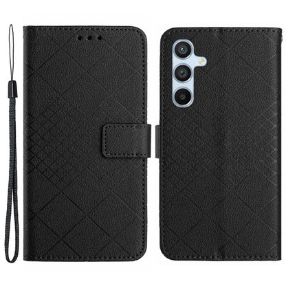 HT06 For Samsung Galaxy S24 FE Case Rhombus Leather Folio Phone Cover