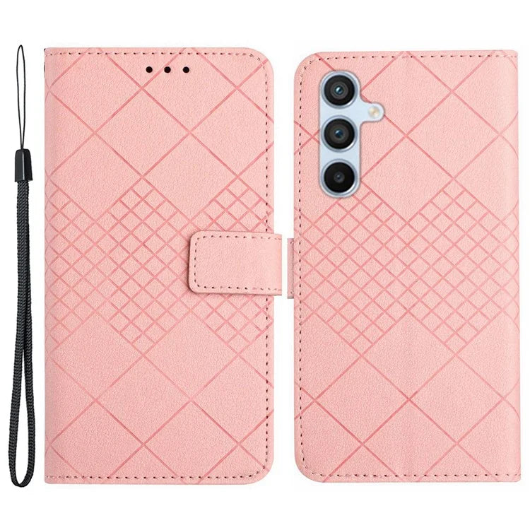 HT06 For Samsung Galaxy S24 FE Case Rhombus Leather Folio Phone Cover
