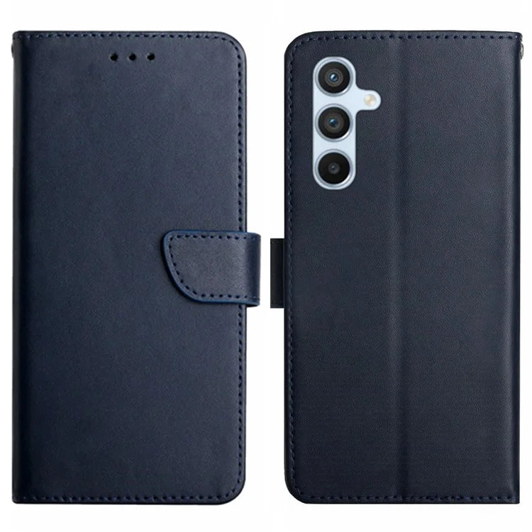 HT02 For Samsung Galaxy S24 FE Case Wallet Genuine Cow Leather Phone Cover Nappa Texture