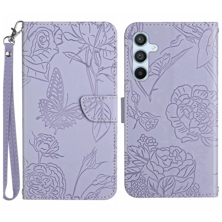 HT03 For Samsung Galaxy S24 FE Case Butterfly Flower Leather Phone Cover Handbag
