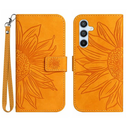 HT04 For Samsung Galaxy S24 FE Case Sunflower Phone Leather Cover with Hand Strap
