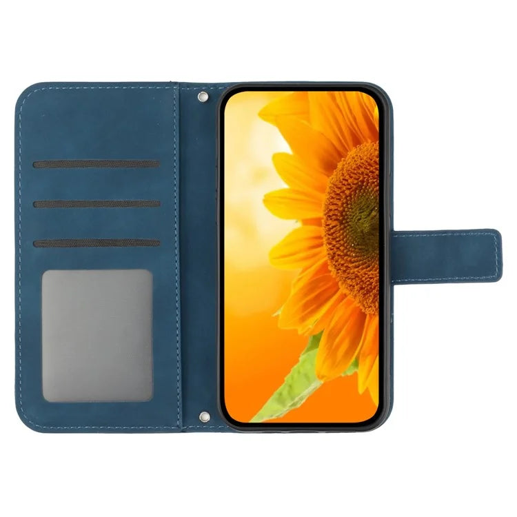 HT04 For Samsung Galaxy S24 FE Case Sunflower Phone Leather Cover with Hand Strap