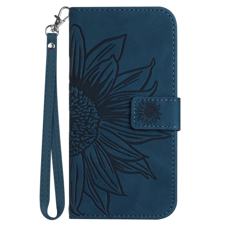 HT04 For Samsung Galaxy S24 FE Case Sunflower Phone Leather Cover with Hand Strap