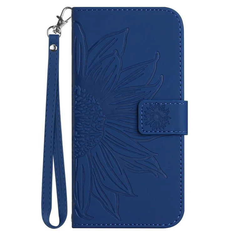 HT04 For Samsung Galaxy S24 FE Case Sunflower Phone Leather Cover with Hand Strap