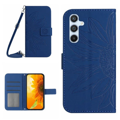 HT04 For Samsung Galaxy S24 FE Case Sunflower Leather Flip Phone Cover with Shoulder Strap