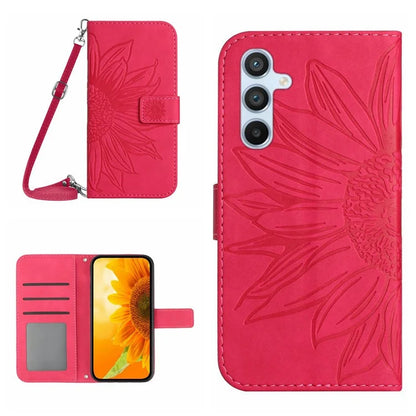 HT04 For Samsung Galaxy S24 FE Case Sunflower Leather Flip Phone Cover with Shoulder Strap
