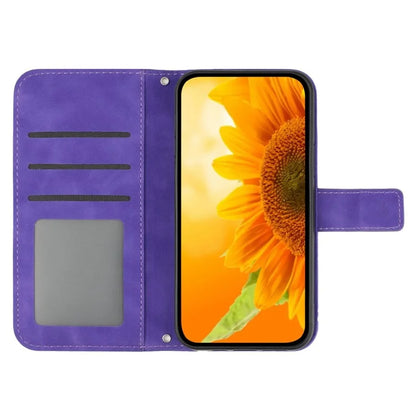 HT04 For Samsung Galaxy S24 FE Case Sunflower Leather Flip Phone Cover with Shoulder Strap