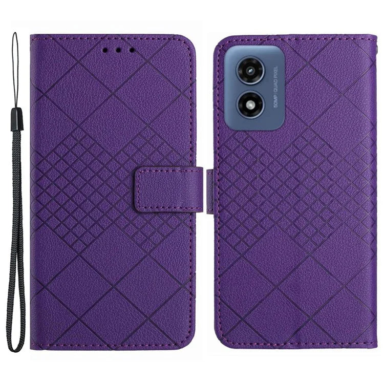 HT06 For Motorola Moto E14 4G / G04 4G / G04s 4G / G24 4G Case Rhombus Leather Phone Cover Litchi Texture