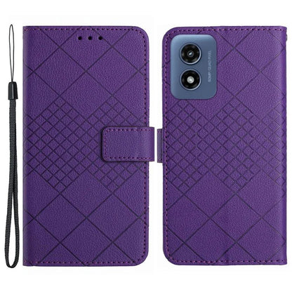 HT06 For Motorola Moto E14 4G / G04 4G / G04s 4G / G24 4G Case Rhombus Leather Phone Cover Litchi Texture