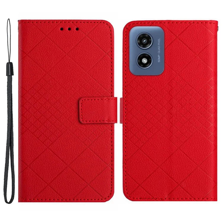 HT06 For Motorola Moto E14 4G / G04 4G / G04s 4G / G24 4G Case Rhombus Leather Phone Cover Litchi Texture