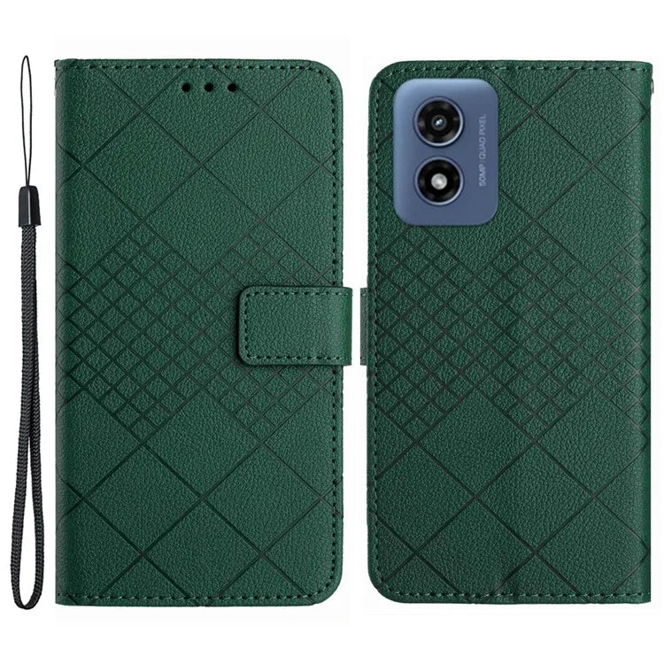 HT06 For Motorola Moto E14 4G / G04 4G / G04s 4G / G24 4G Case Rhombus Leather Phone Cover Litchi Texture