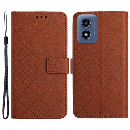 HT06 For Motorola Moto E14 4G / G04 4G / G04s 4G / G24 4G Case Rhombus Leather Phone Cover Litchi Texture