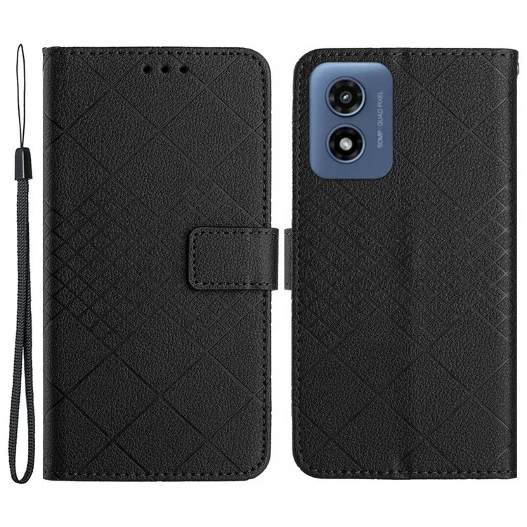 HT06 For Motorola Moto E14 4G / G04 4G / G04s 4G / G24 4G Case Rhombus Leather Phone Cover Litchi Texture