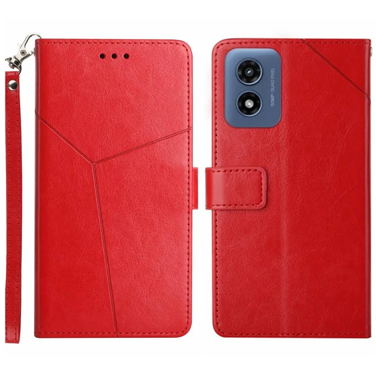 HT01 For Motorola Moto E14 4G / G04 4G / G04s 4G / G24 4G Case Y-Shaped Lines PU Leather Wallet Folio Phone Cover