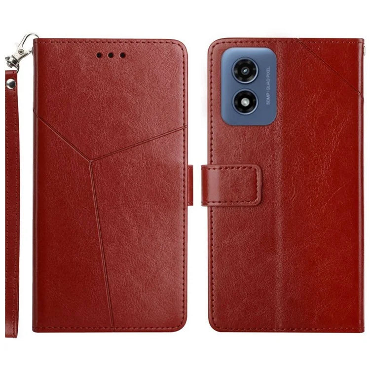 HT01 For Motorola Moto E14 4G / G04 4G / G04s 4G / G24 4G Case Y-Shaped Lines PU Leather Wallet Folio Phone Cover