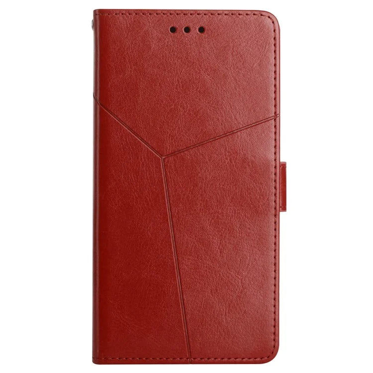 HT01 For Motorola Moto E14 4G / G04 4G / G04s 4G / G24 4G Case Y-Shaped Lines PU Leather Wallet Folio Phone Cover