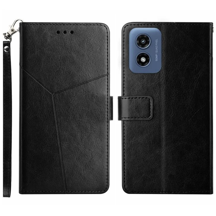 HT01 For Motorola Moto E14 4G / G04 4G / G04s 4G / G24 4G Case Y-Shaped Lines PU Leather Wallet Folio Phone Cover