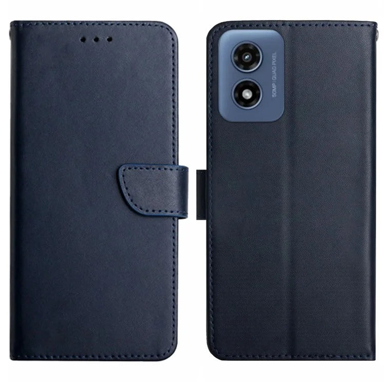 HT02 For Motorola Moto E14 4G / G04 4G / G04s 4G / G24 4G Case Genuine Cow Leather Folio Stand View Cover Nappa Texture