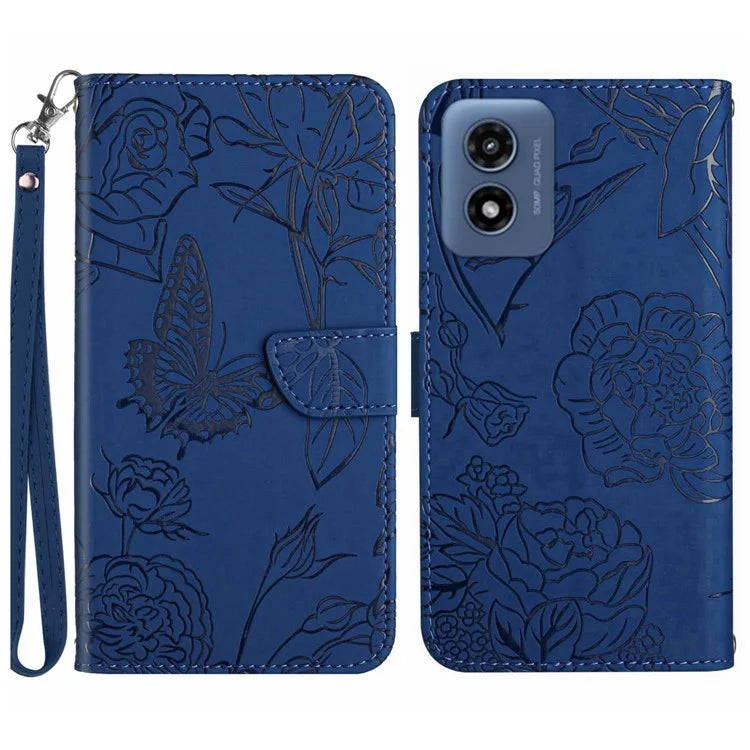 HT03 For Motorola Moto E14 4G / G04 4G / G04s 4G / G24 4G Case Butterfly Flower Leather Phone Cover