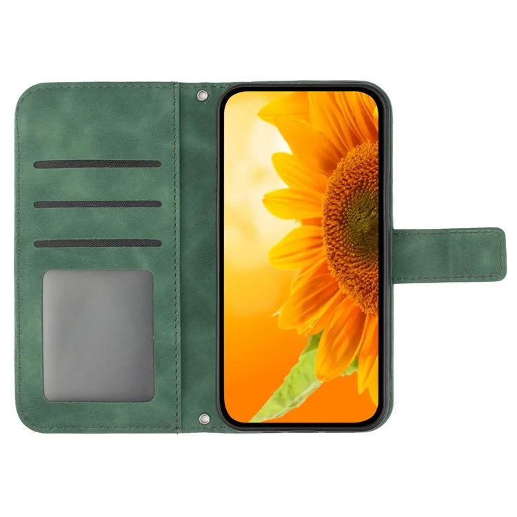 HT04 For Motorola Moto E14 4G / G04 4G / G04s 4G / G24 4G Case Leather Sunflower Design Flip Wallet Phone Cover